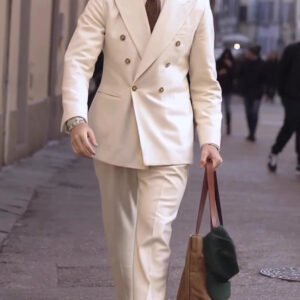 Cream Double-Breasted Men's Suit