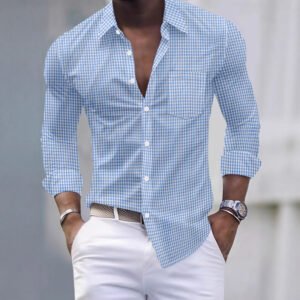 Men's Plaid Pocket Business Slim Casual Shirt